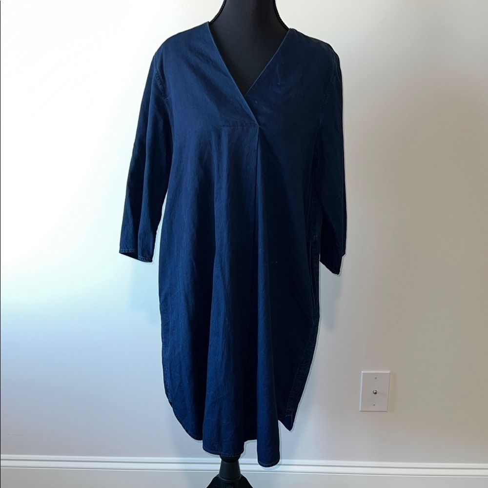 COS Oversized Washed 100% Cotton/Light Denim Blue Cocoon Dress with Pockets - Picture 2 of 9